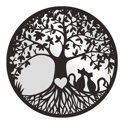 Lasercut Tree of Life w Cats & Mirror Metal 50cm - View 1