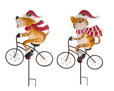 bulk 4 Xmas Metal Dog on Bike w Stake 90cm