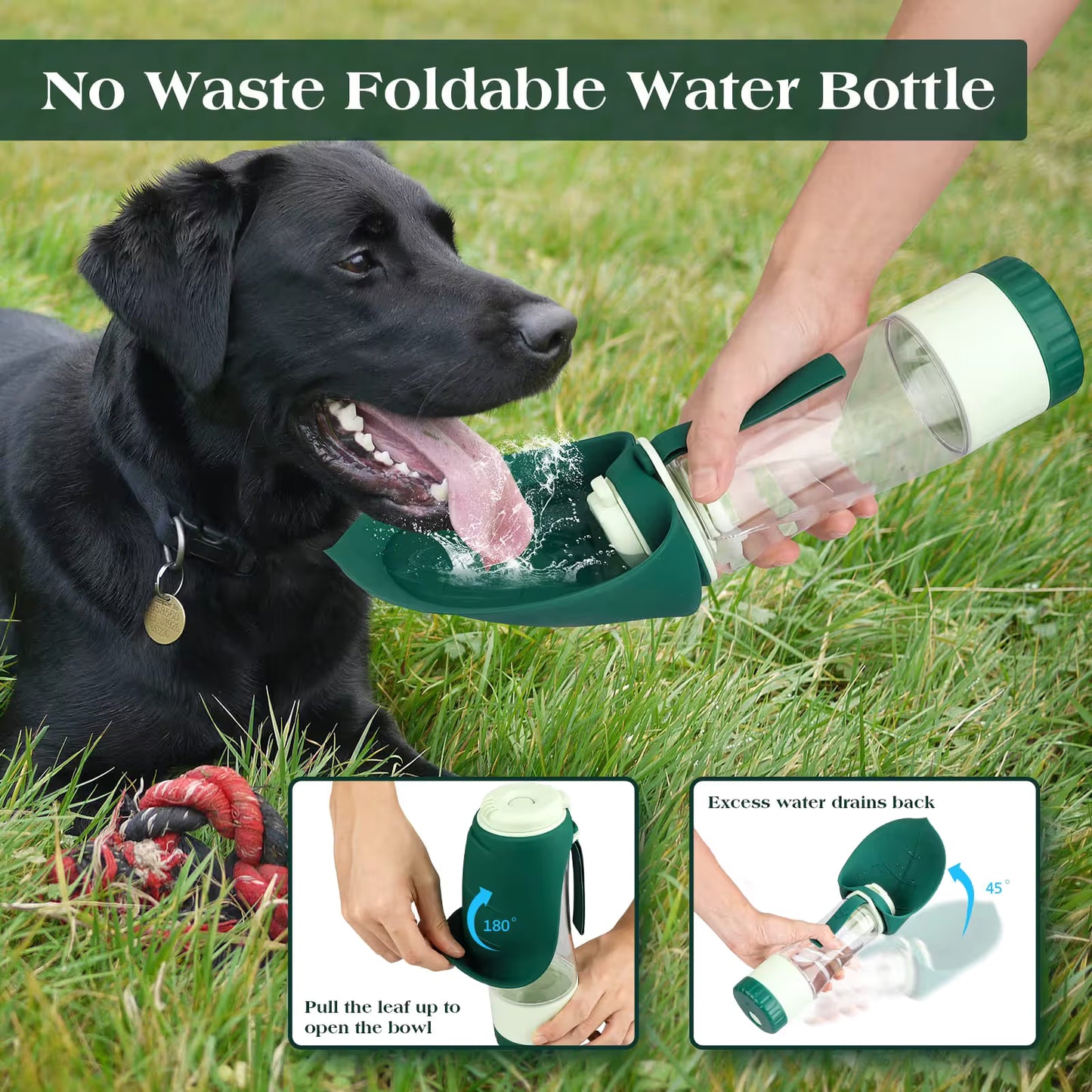 Dark Blue 2-in-1 Portable Dog Water Bottle and Food Container - Leaf-Shaped Silicone Travel Bowl for Pets, Leak-Proof Outdoor Dispenser for Walking, Hiking and Traveling, 330ml Capacity