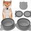 Grey Portable Collapsible Pet Bowl Set - Food-Grade Silicone Double Bowl for Dogs & Cats, Anti-Slip & Easy to Clean