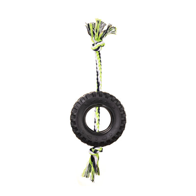 Green Interactive Tire Rope Dog Toy - Heavy Duty Chew Toy for Dental Health & Play