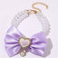 2 - PCS Cute Pet Pearl Necklace Collar with Purple Bow and Heart Charm - Size S