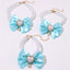 2 - PCS Cute Pet Pearl Necklace Collar with Blue Bow and Heart Charm - Size L