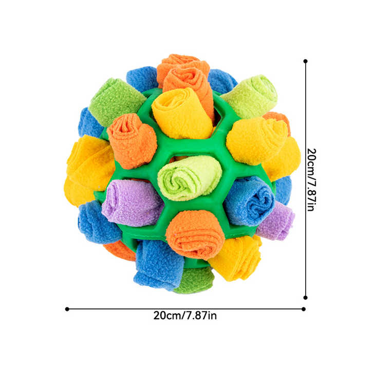 Green Ball And Black,Orange Strips Of Fabric Interactive Pet Snuffle Ball - Treat-Dispensing Toy for Dogs and Cats, 20 cm TPR and Felt Fabric for Mental Stimulation