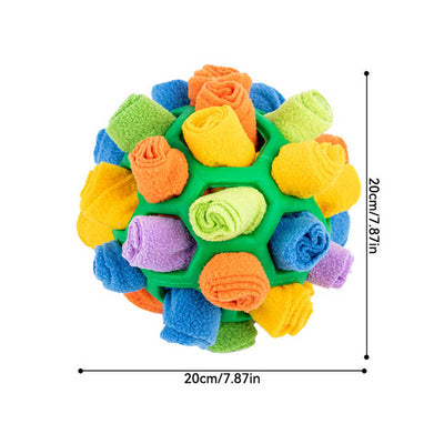 Yellow Ball And Colorful Strips Of Fabric Interactive Pet Snuffle Ball - Treat-Dispensing Toy for Dogs and Cats, 20 cm TPR and Felt Fabric for Mental Stimulation