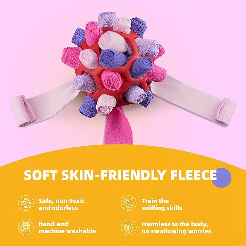 Pink Ball And Colorful Strips Of Fabric Interactive Pet Snuffle Ball - Treat-Dispensing Toy for Dogs and Cats, 20 cm TPR and Felt Fabric for Mental Stimulation