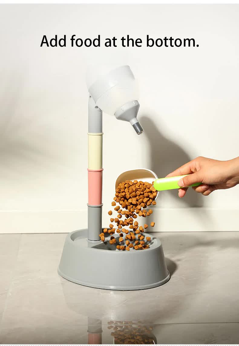 Pink Base Adjustable Height Pet Water Dispenser with Food Bowl Base - Non-Drip Bottle Feeder Station for Dogs & Cats