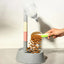 Grey Base Adjustable Height Pet Water Dispenser with Food Bowl Base - Non-Drip Bottle Feeder Station for Dogs & Cats