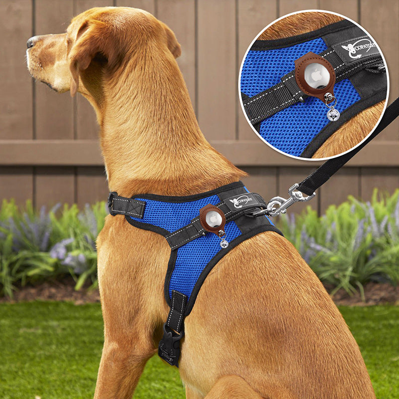 L Blue-green Secure Nylon Dog Collar with Built-in Apple AirTag (not included) Holder Case - Pet Tracker Accessory