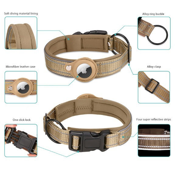 M Red Secure Nylon Dog Collar with Built-in Apple AirTag (not included) Holder Case - Pet Tracker Accessory