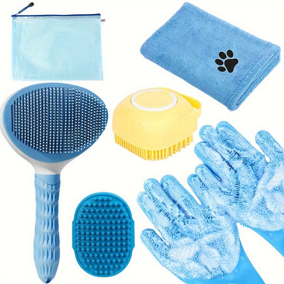 Luxury Blue 6-Piece Dog Bath Grooming Kit - Ultra Absorbent Microfiber Towels - Essential Pet Grooming Tool - Pet Paradise Shop