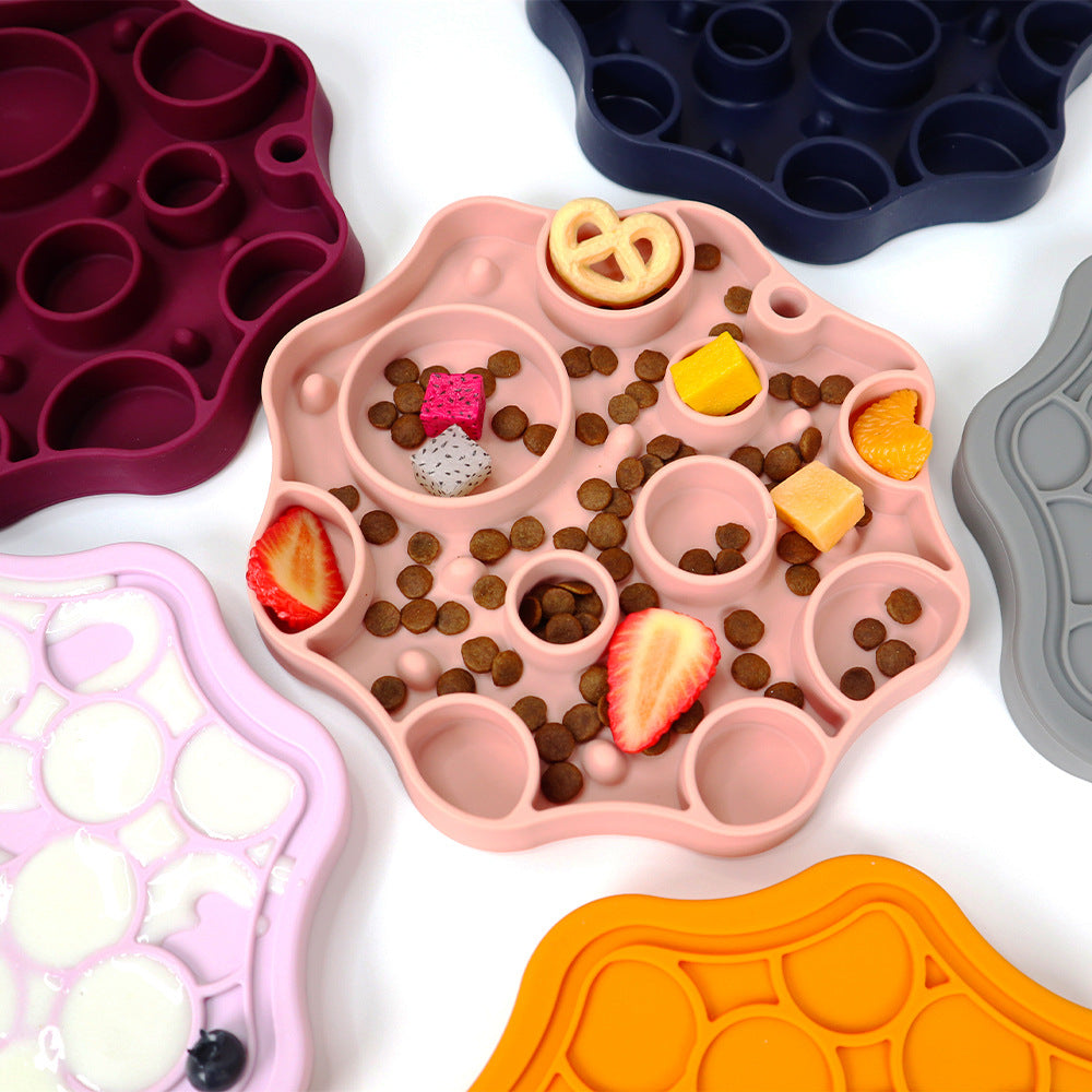 Silicone Dog Slow Feeder and Licking Mat - 2 in 1 Puzzle Bowl for Dog Slow Feeding(Grape purple)