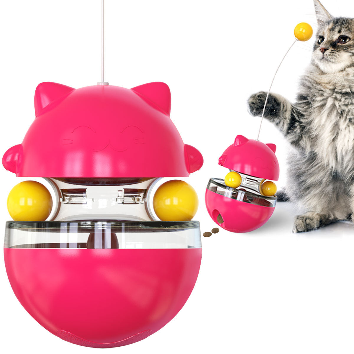 Cat Teaser Cup Toy, Interactive Treat Dispensing Ball with Wand (Red)