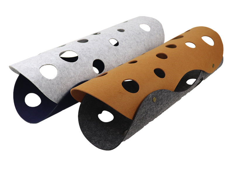 DIY Felt Cat Tunnel - Foldable Egg Roll-Shaped Pet Toy with Multiple Holes(Yellow + Royal Blue)