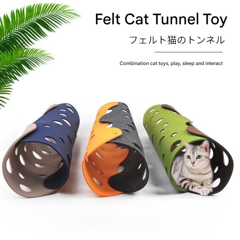 DIY Felt Cat Tunnel - Foldable Egg Roll-Shaped Pet Toy with Multiple Holes(Dark Gray + Orange)