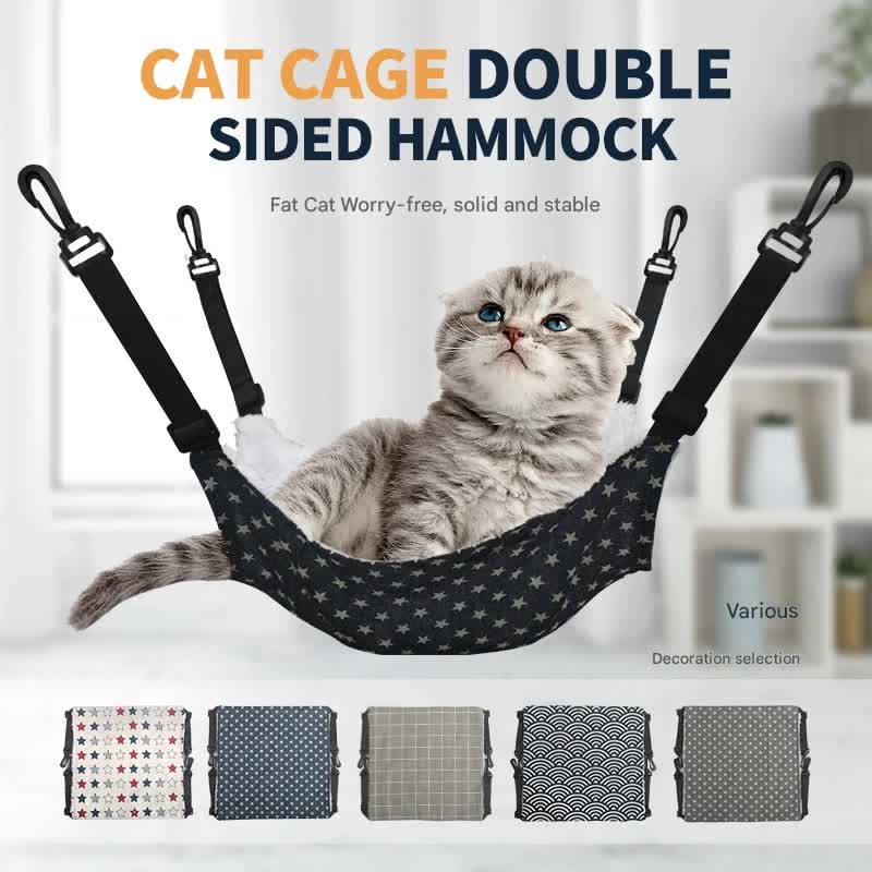 Cat Cage Hammock - Adjustable Double-Sided Pet Swing Bed with Hooks(Red Star)