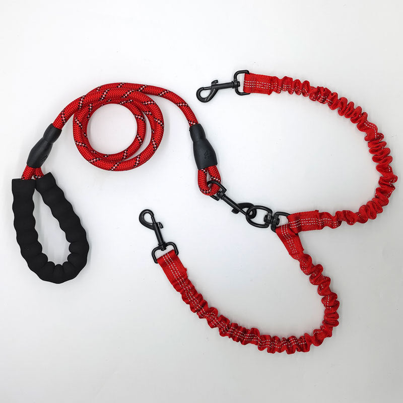 Red Pet Double-Ended Rope + 1.5M Leash - Easy to walk two dogs, tangle-free design