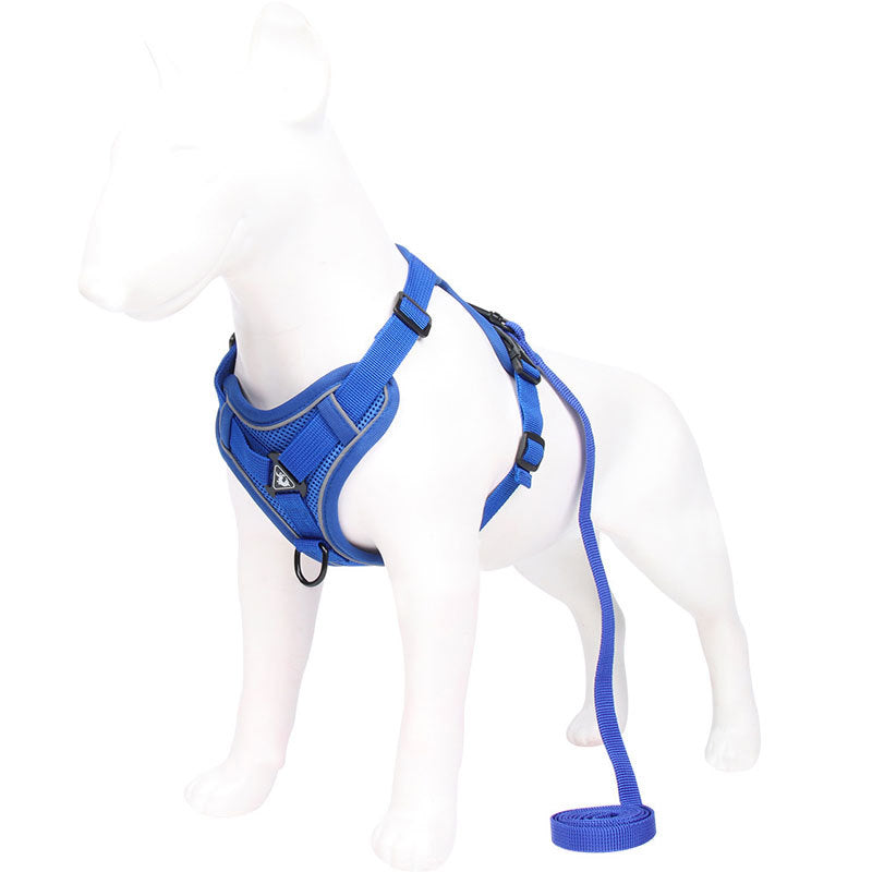 Blue Reflective Mesh Dog Harness and Leash Set - Adjustable No-Pull Vest - L