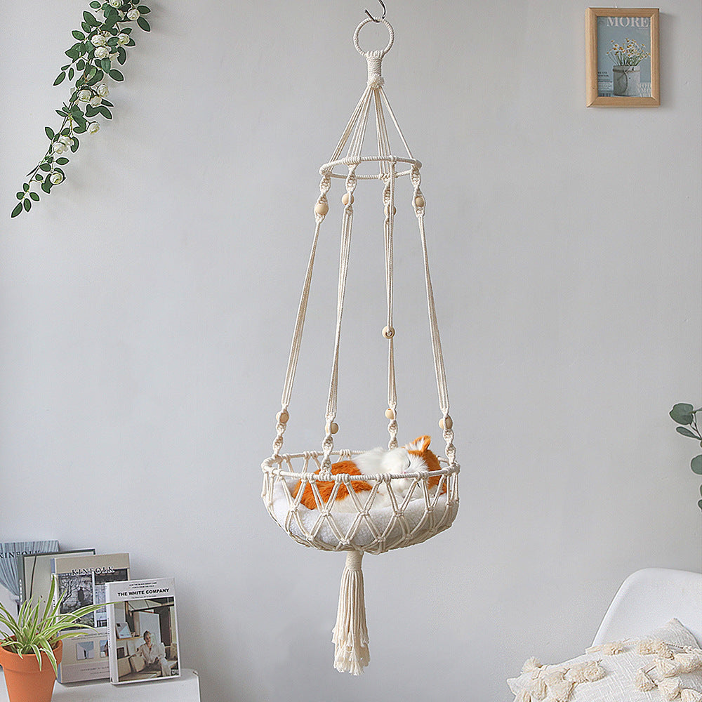 Pet Hammock for Cats with Wooden Beads - Pet Swing padding not included (Diameter : 30cm)