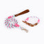 Premium Leather Pet Collar and Leash - Soft, Strong Braided Rope (Pink green - Size L)