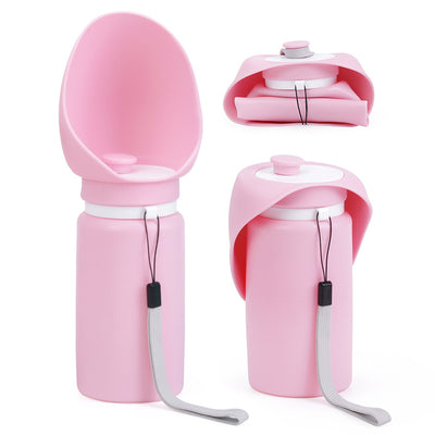 Pink Portable Pet Dog Water Bottle 550ml - Foldable Food-Grade Silicone Travel Drinker with Leak-Proof Dispenser