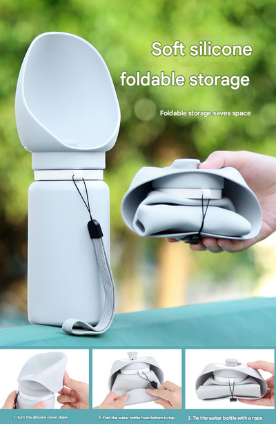 Dark Blue Portable Pet Dog Water Bottle 550ml - Foldable Food-Grade Silicone Travel Drinker with Leak-Proof Dispenser