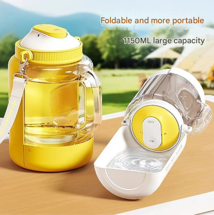 White Large Capacity 2-in-1 Pet Travel Water & Food Bottle Dispenser - Portable Outdoor Dog Feeder with Shoulder Strap