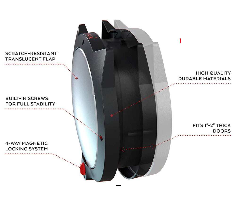 White 4-Way Locking Cat Flap Door - Pet Entry Portal for Interior Doors, Walls & Cabinets