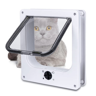 Size L White 4-Way Locking Pet Flap Door for Cats and Small Dogs - Weatherproof Magnetic Cat Door