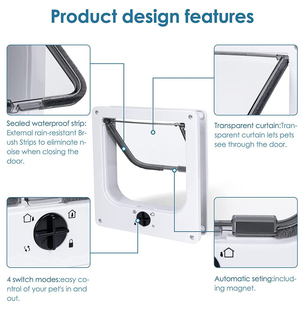 Size L White 4-Way Locking Pet Flap Door for Cats and Small Dogs - Weatherproof Magnetic Cat Door