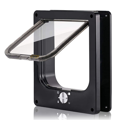 Size S Black 4-Way Locking Pet Flap Door for Cats and Small Dogs - Weatherproof Magnetic Cat Door