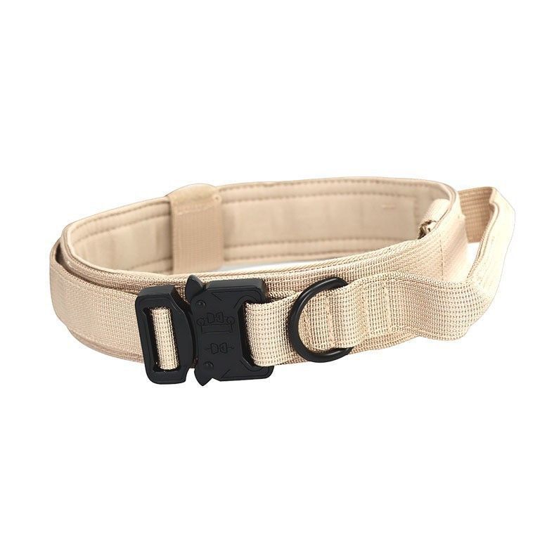 XL Khaki Tactical Dog Collar - Heavy Duty Nylon Pet Collar for Medium & Large Dogs, Adjustable (3.8cm Width)