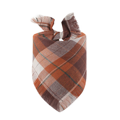 Brown S 55x38x38cm Thanksgiving Plaid Dog Bandana 2-Pack - Festive Tassel Triangle Scarf for Pets