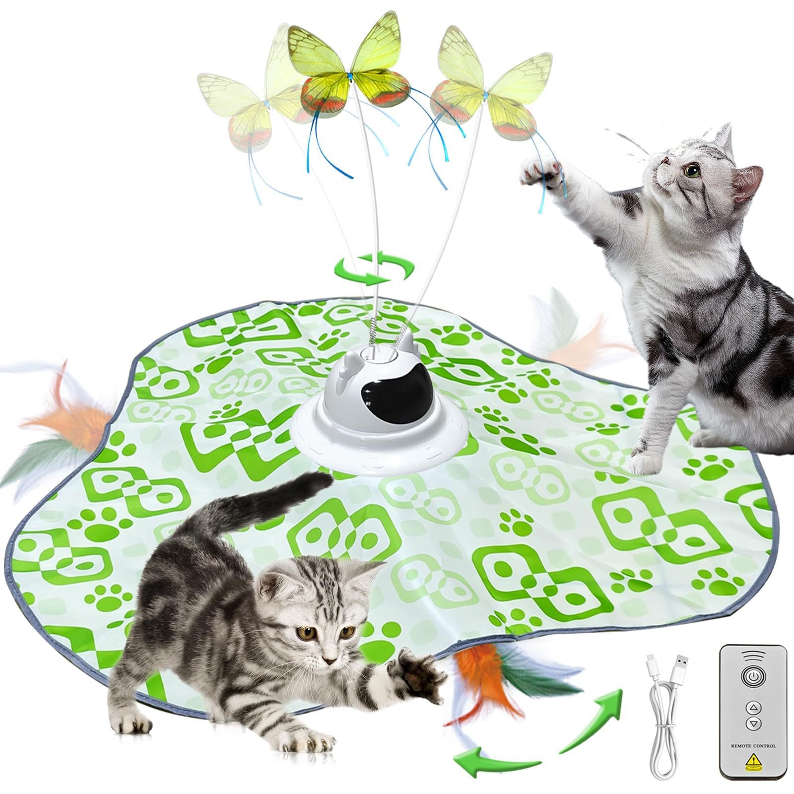 Green Interactive Cat Play Tunnel & Hunting Cover - Self-Entertaining Pet Game Toy with Teasers - View 1