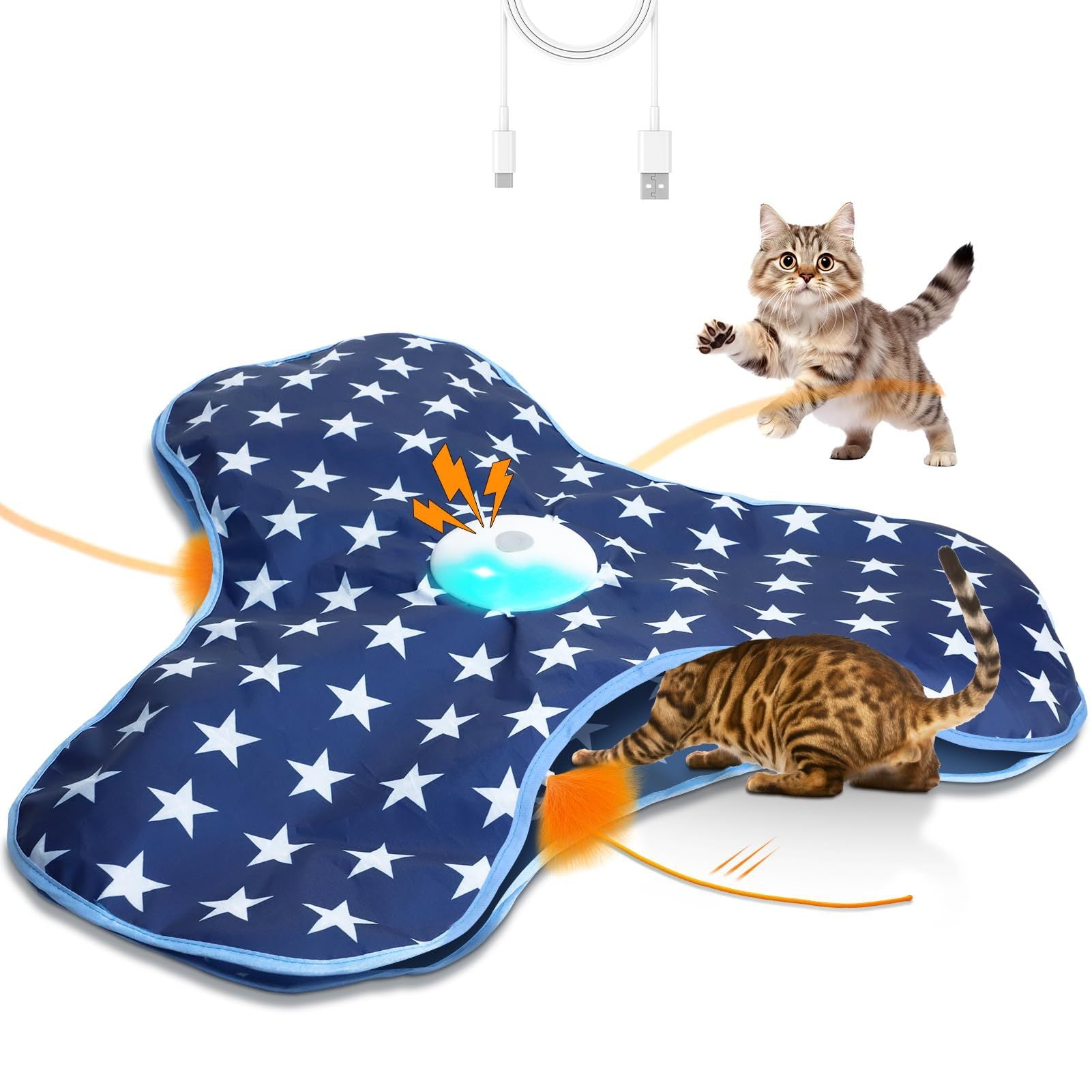 Dark Blue Interactive Cat Play Tunnel & Hunting Cover - Self-Entertaining Pet Game Toy with Teasers - View 1