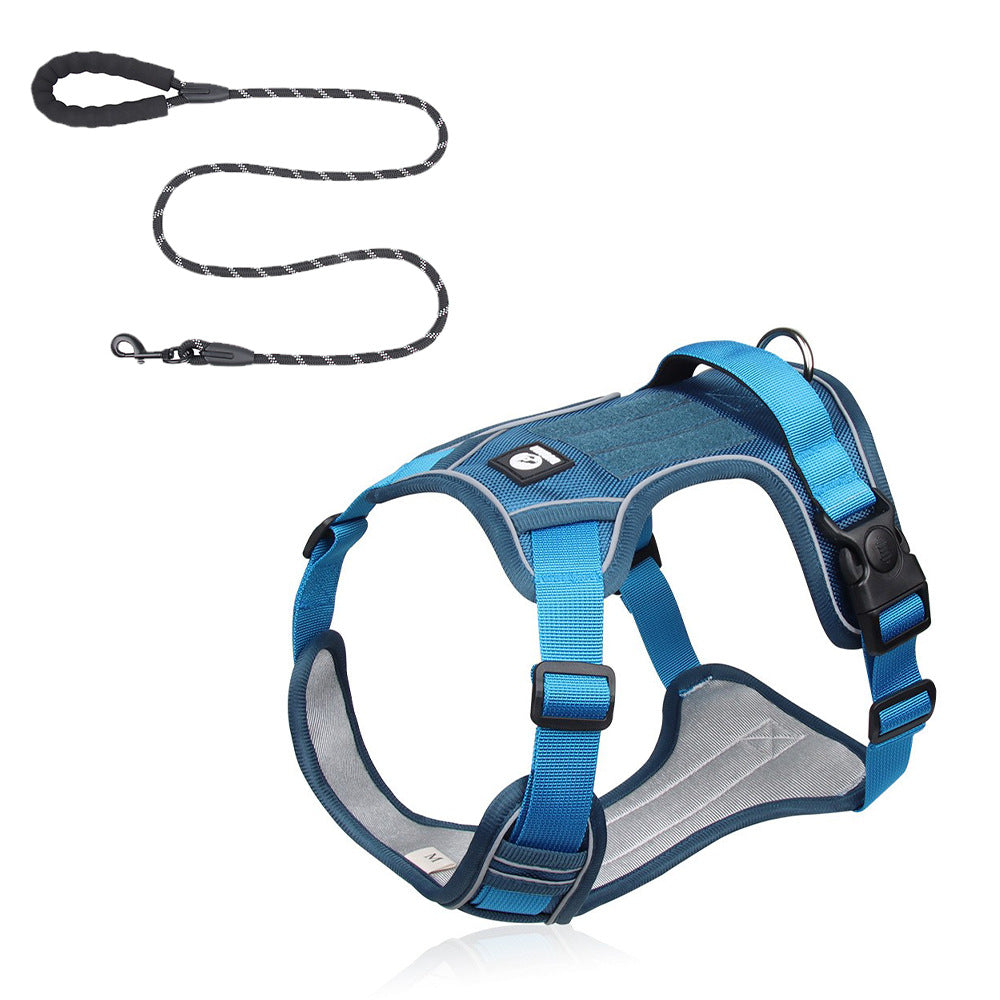 Blue L Adjustable No-Pull Dog Harness and Leash Set - Reflective & Padded Vest for Medium to Large Dogs