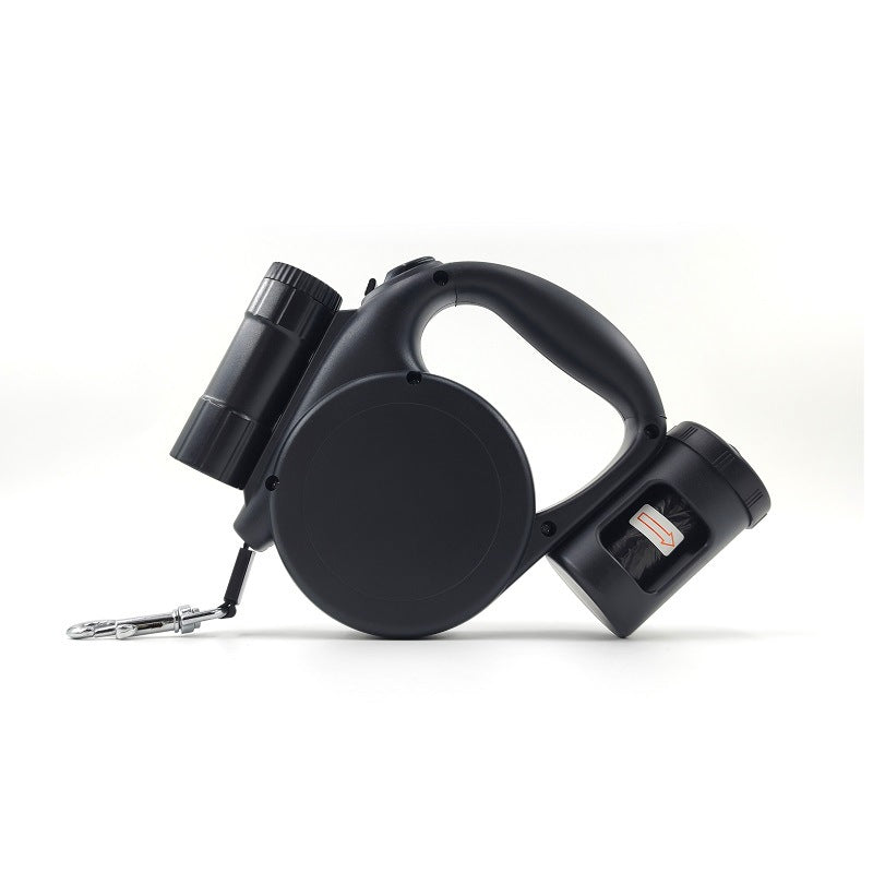 Black 3-in-1 Retractable Dog Leash with LED Flashlight and Waste Bag Dispenser 5m Nylon Lead for Dogs up to 20kg Essential Pet Walking Gear