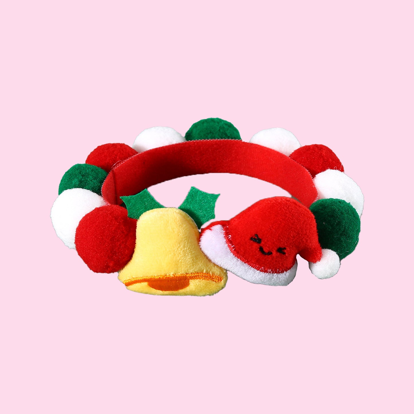 Christmas Pet Pom-Pom Adjustable Cotton Collar Set(2-Pack Size L) - Cat and Dog Holiday Costume, Cute Bell Hat and Tree Umbrella Designs