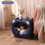 Blue Cute Cat-Themed Stackable Storage Bin - Multi-purpose Pet Bed & Toy Organizer