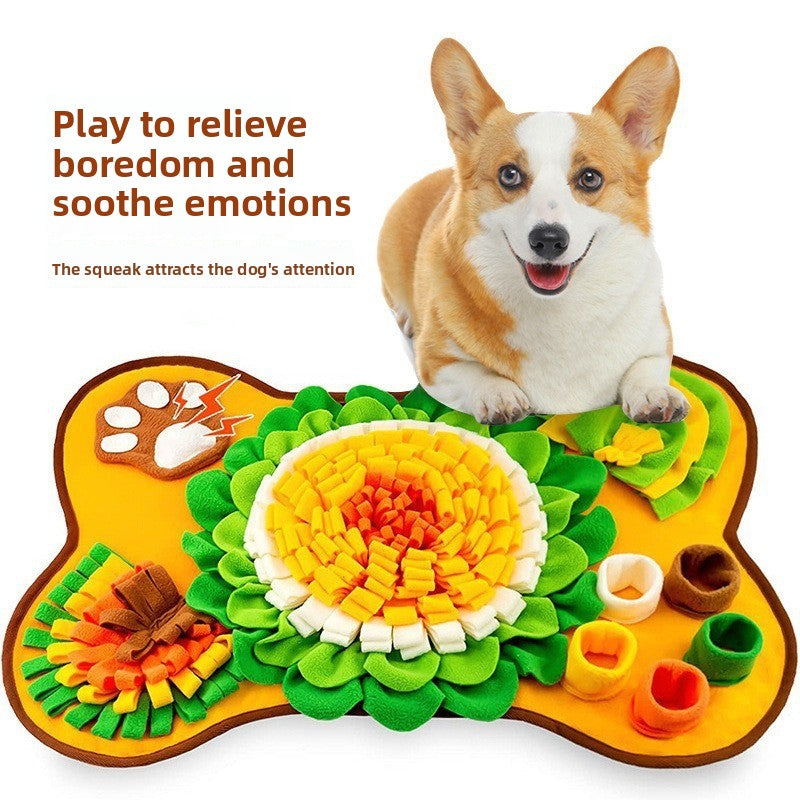 Interactive Dog Snuffle Mat Bone Shape 64x43cm - Slow Feeder & Foraging Puzzle Toy - Golden Yellow Fleece Nosework Pad for Anxiety Relief & Mental Stimulation