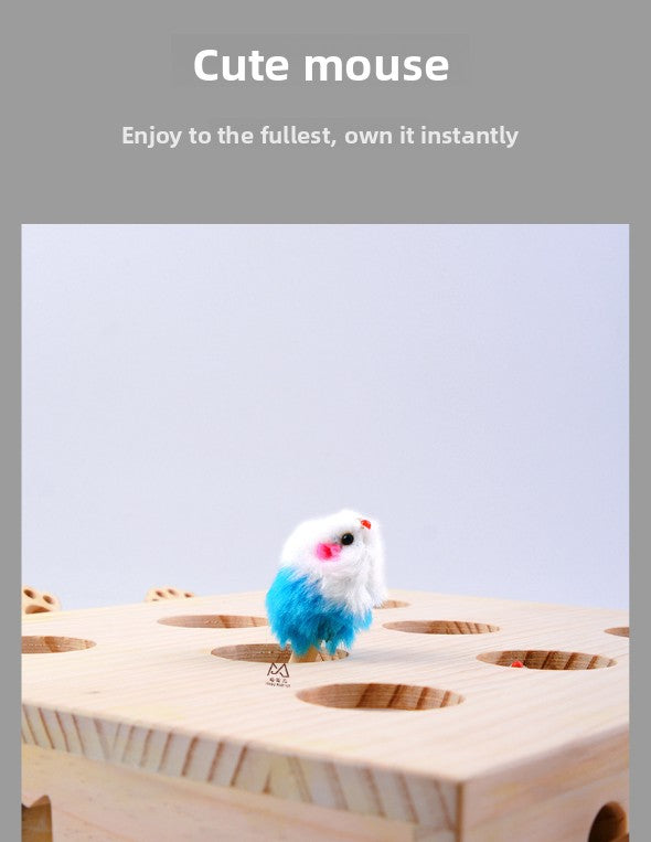 Interactive Wooden Cat Toy Whack-A-Mole Box - Solid Pine Cloud Puzzle with Pop-Up Cartoon Figures - Mental Enrichment & Bonding Game for Indoor Cats