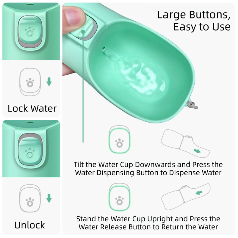 Green Portable Dog Water Bottle and Drink Feeder - 550ml Pet Travel Water Cup for Walking, Hiking & Outdoor Use (High-Temperature Resistant)