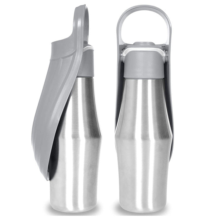 Grey 27oz Food-Grade 304 Stainless Steel Pet Water Bottle - Portable Dog and Cat Travel Cup, Outdoor Feeder for Walks and Hikes