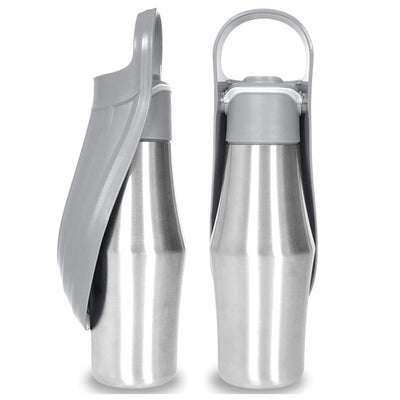 Grey 27oz Food-Grade 304 Stainless Steel Pet Water Bottle - Portable Dog and Cat Travel Cup, Outdoor Feeder for Walks and Hikes