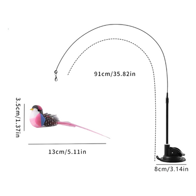 Interactive Self-Play Cat Wand with Suction Base - Automatic Bouncing Teaser Including Bell & 3 Bird Attachments(Pink)
