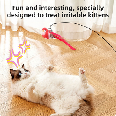 Interactive Self-Play Cat Wand with Suction Base - Automatic Bouncing Teaser Including Bell & 3 Bird Attachments(Green)