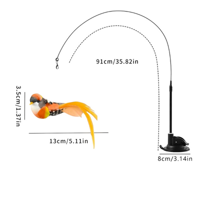 Interactive Self-Play Cat Wand with Suction Base - Automatic Bouncing Teaser Including Bell & 3 Bird Attachments(Orange)