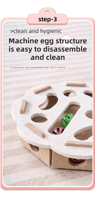 White Felt Puzzle Flower Shape Box Cat Toy with 2 Metal Bell Balls - Scratch-Resistant & Interactive Hide-and-Seek Toy, Brain Stimulating Fun