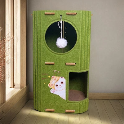 Green 2-Tier Felt Cat Tree & Scratches-Resistant Hideout - Durable Secure Non-Shedding Cat Condo and Play Tower for Indoor Cats