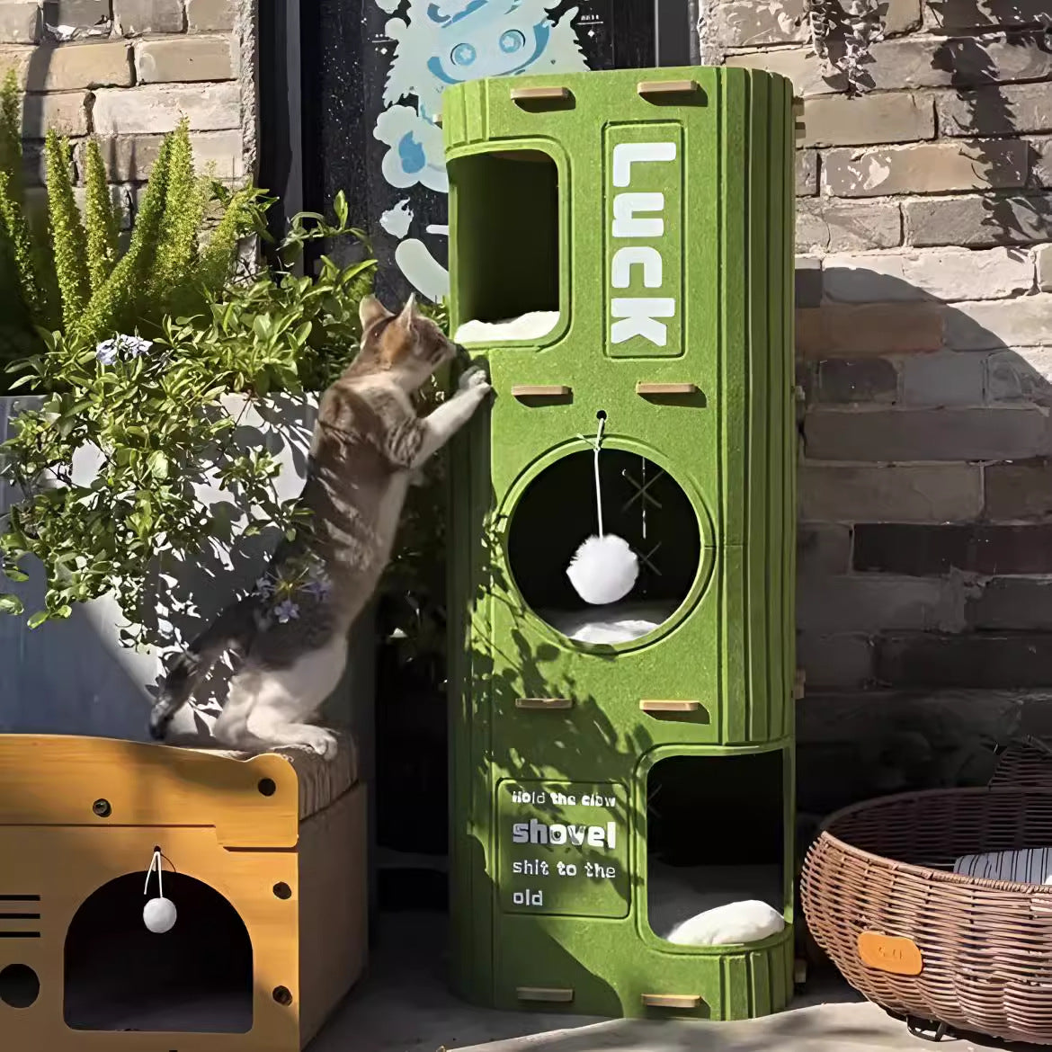 Green 3-Tier Felt Cat Tree & Scratches-Resistant Hideout - Durable Secure Non-Shedding Cat Condo and Play Tower for Indoor Cats